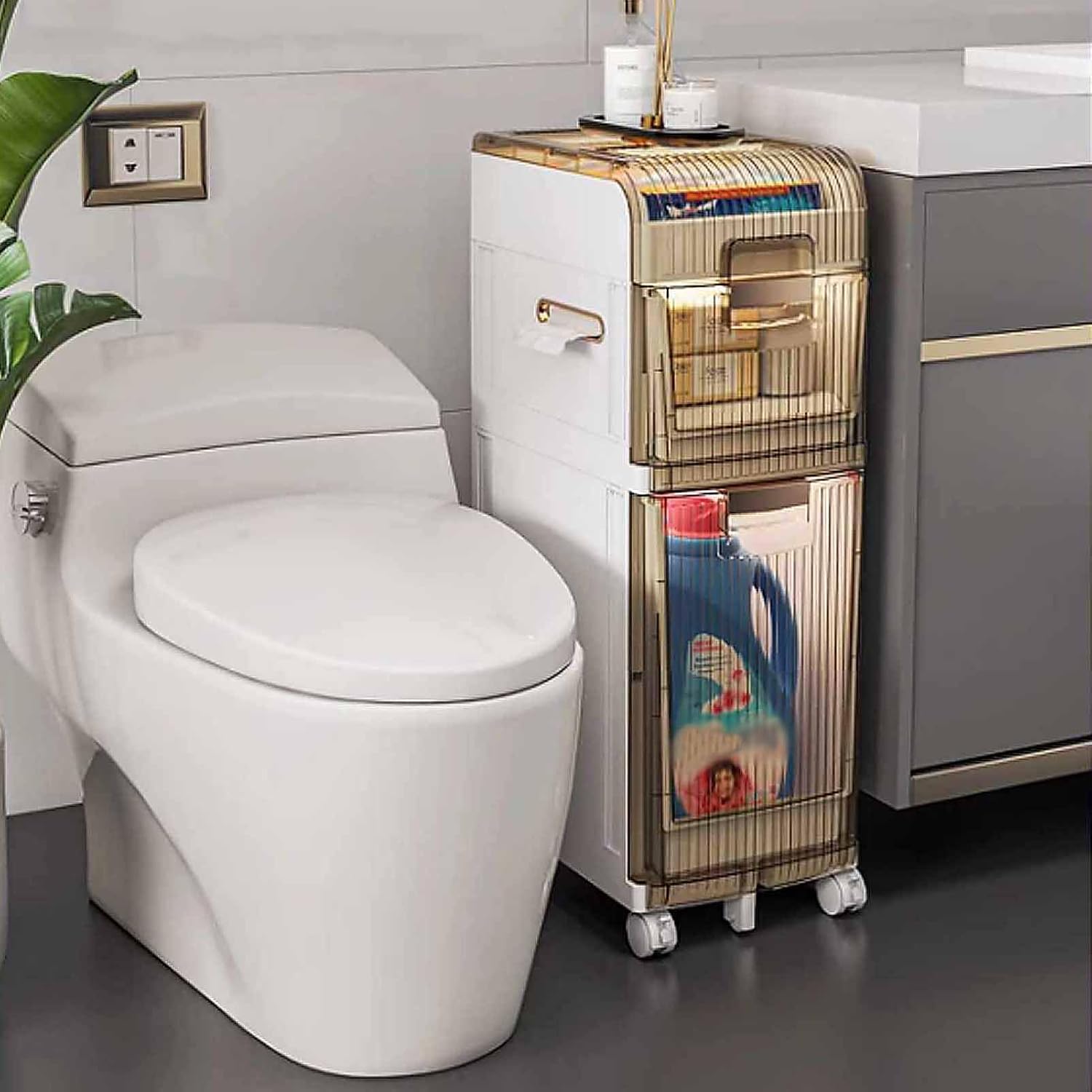 Narrow Rolling Plastic Storage Cabinet