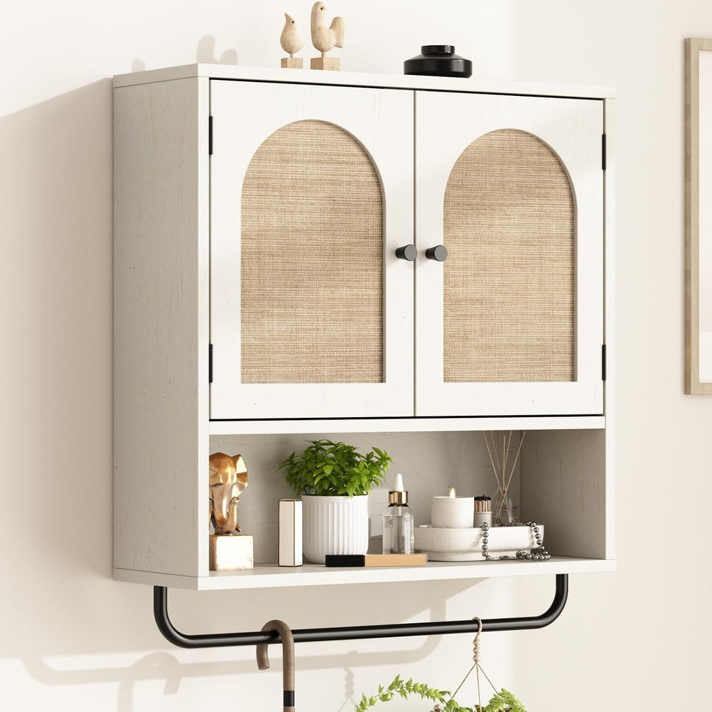 Arched Rattan Wall Storage Cabinet