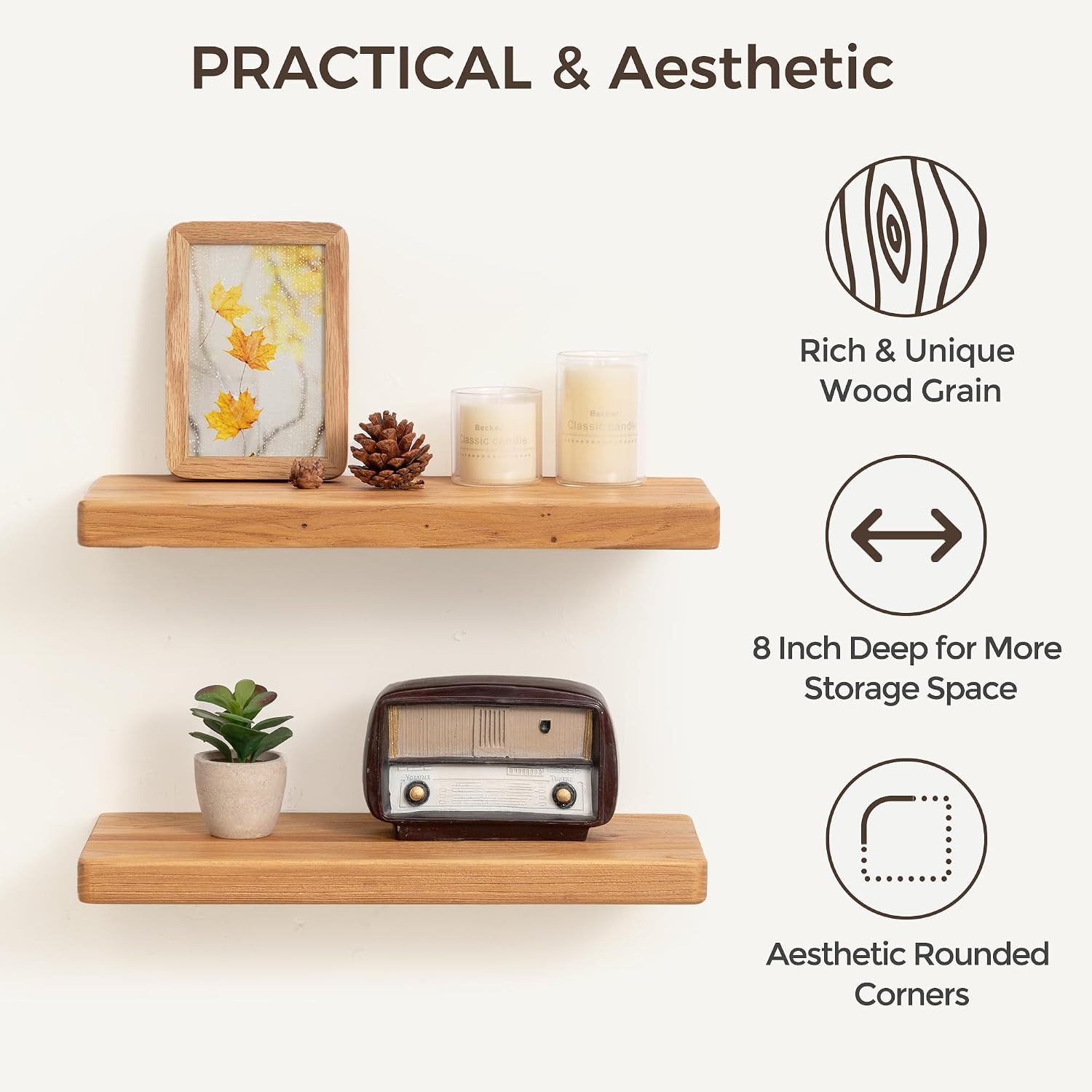 Solid Elm Wood Wall Floating Shelves