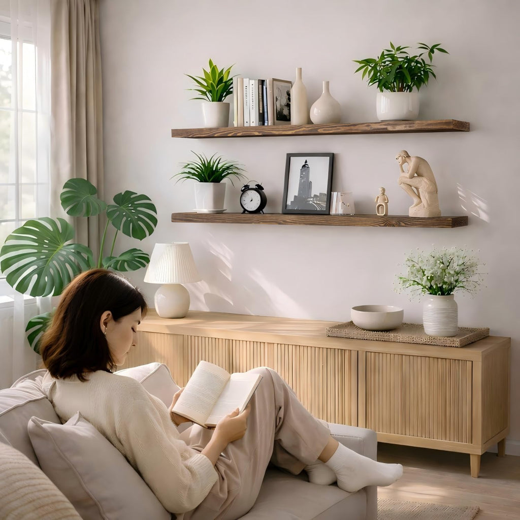 Long Solid Wood Floating Wall Shelves