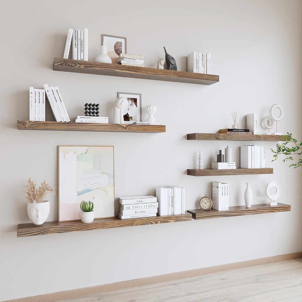 Long Solid Wood Floating Wall Shelves