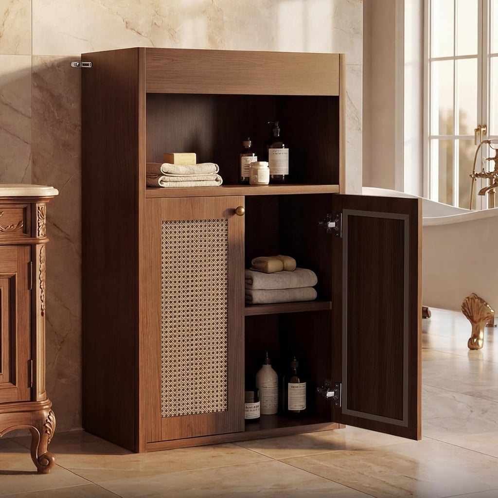 Freestanding Rattan Door Storage Cabinet