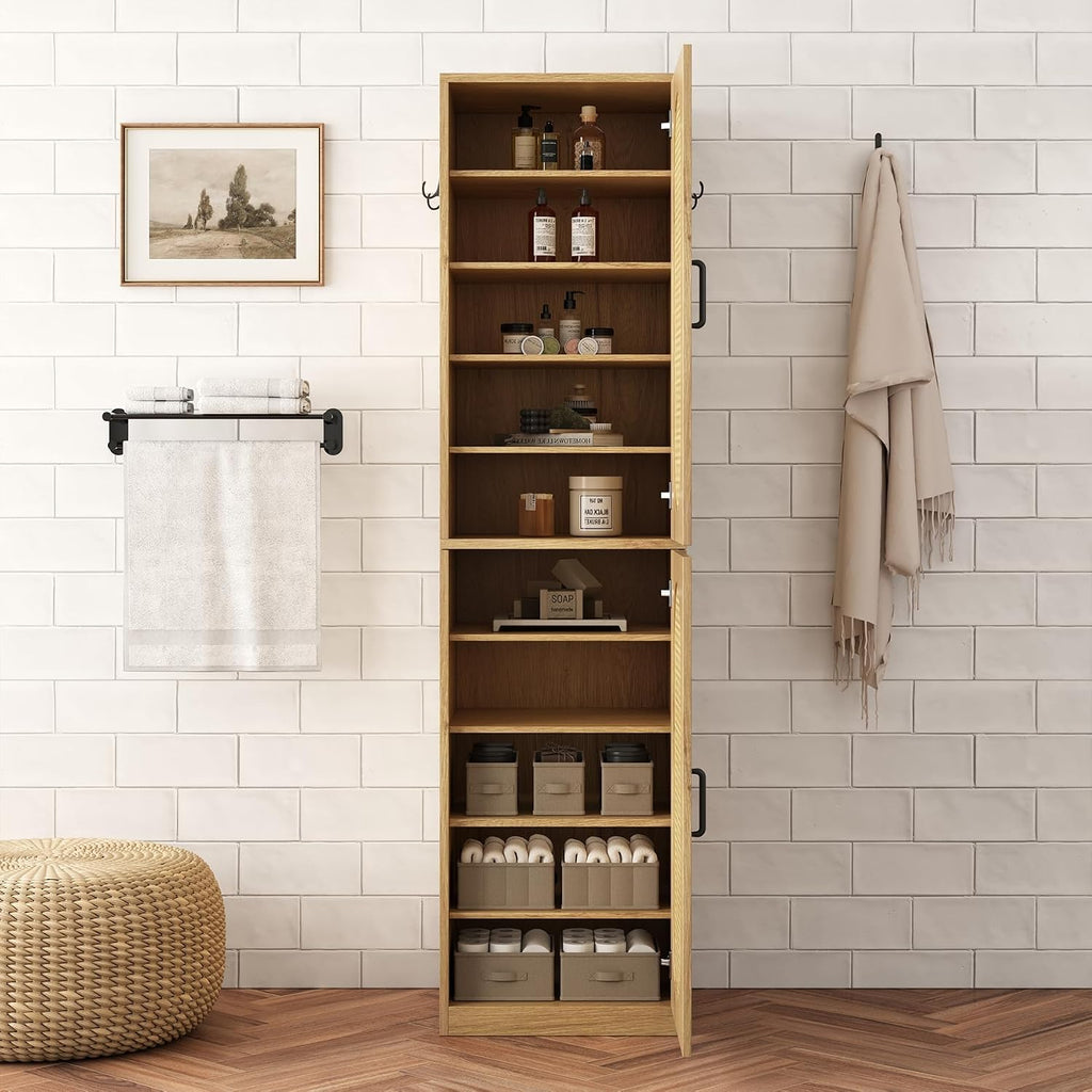 Tall Rattan Door Bathroom Storage Cabinet