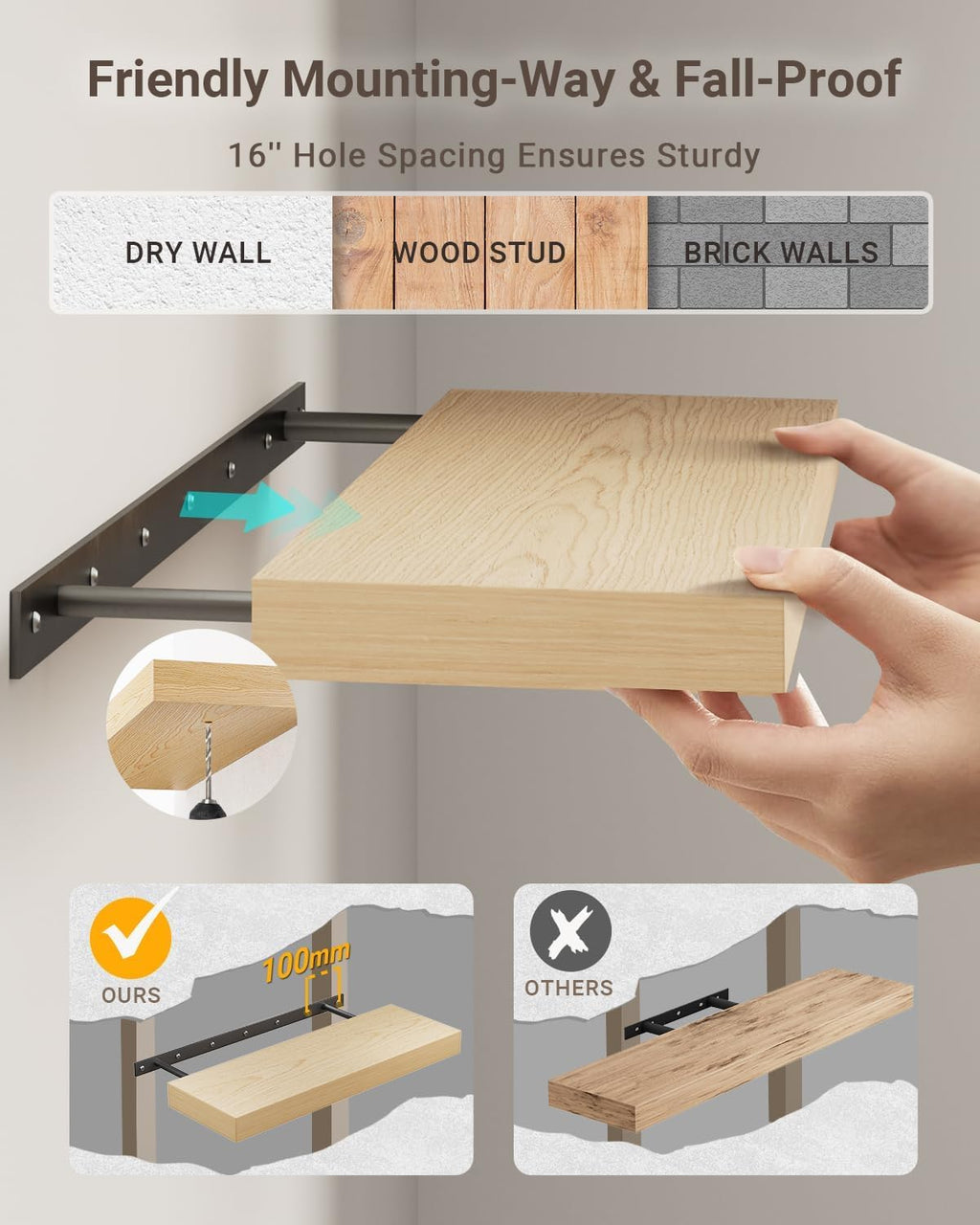 Thick White Oak Wall Floating Shelves