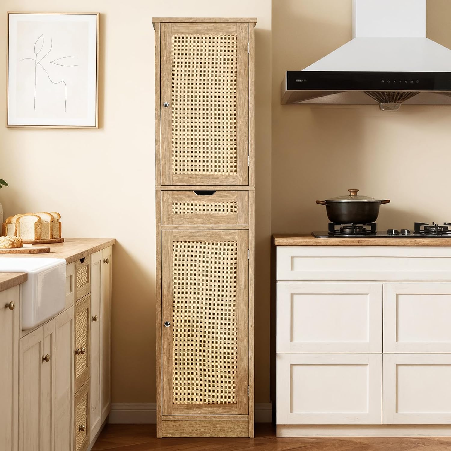 Tall Narrow Rattan Storage Cabinet
