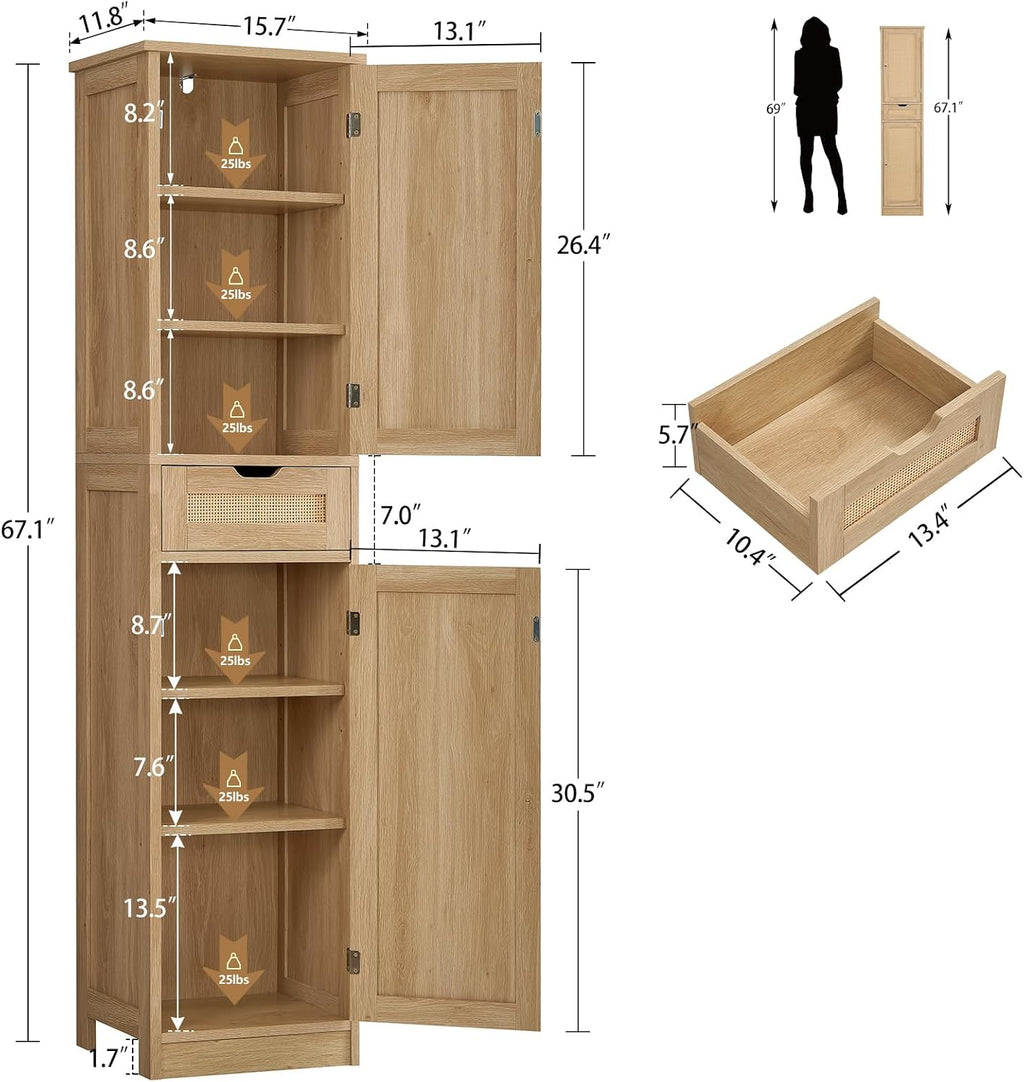 Tall Narrow Rattan Storage Cabinet