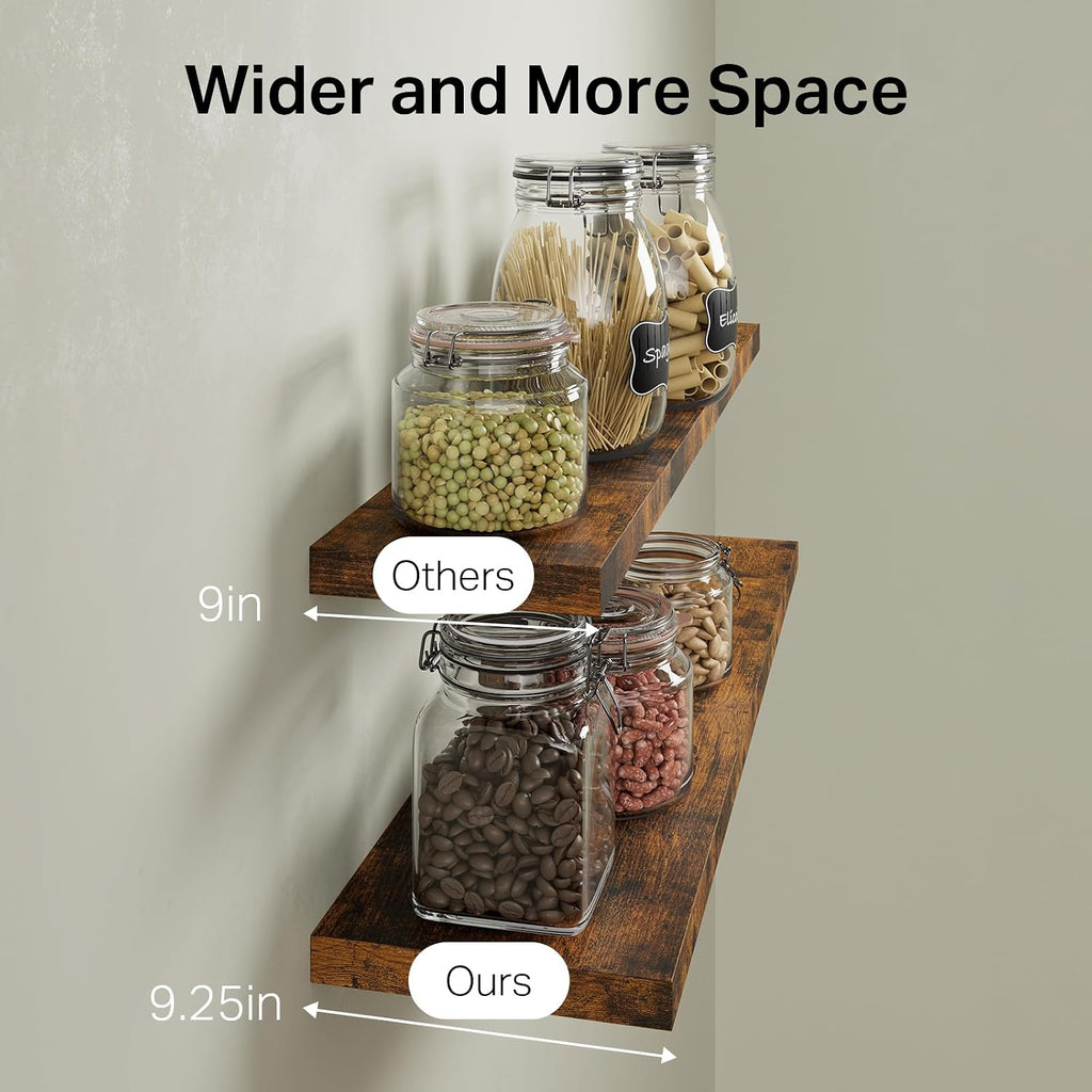 Long Rustic Wood Wall Hanging Shelves