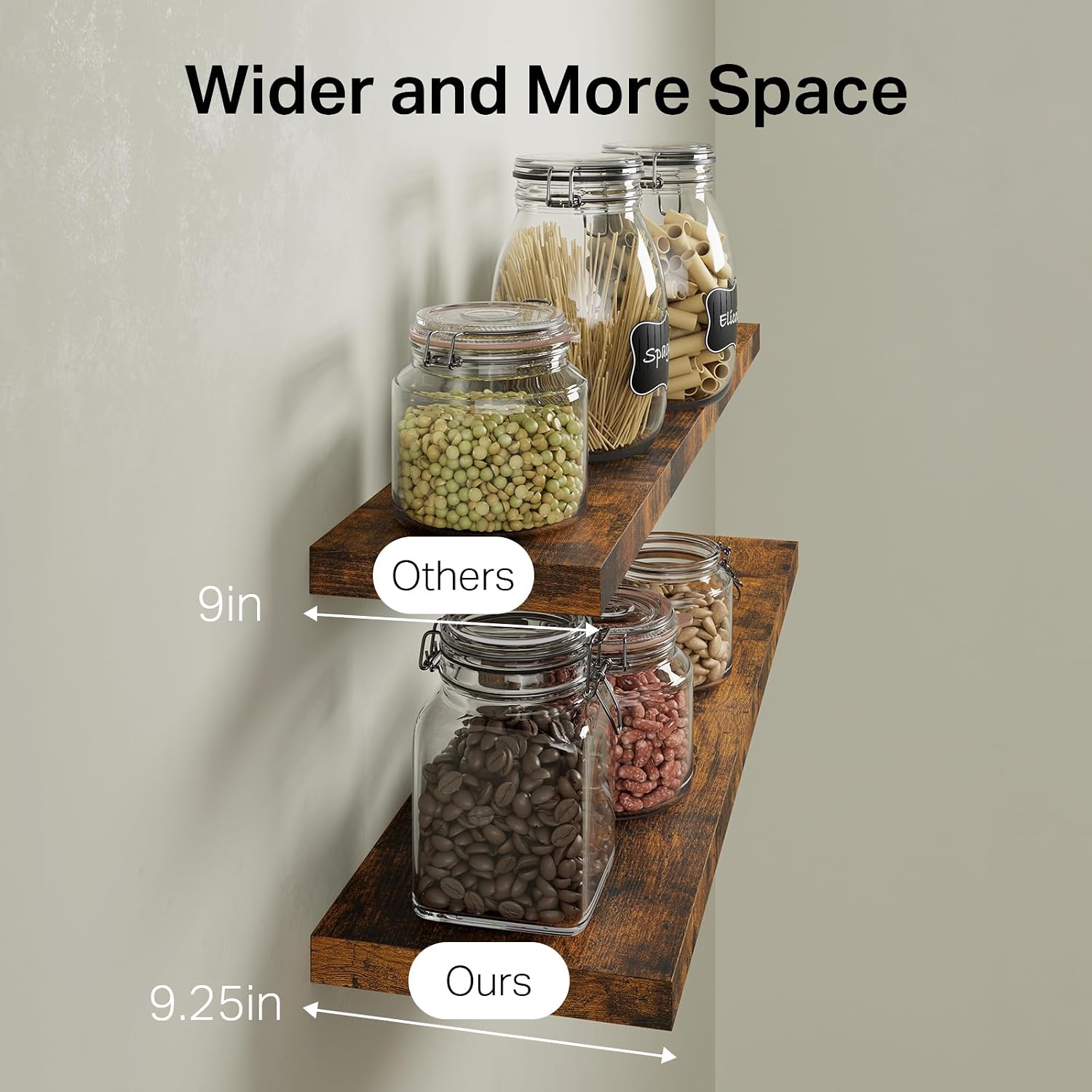 Long Rustic Wood Wall Hanging Shelves