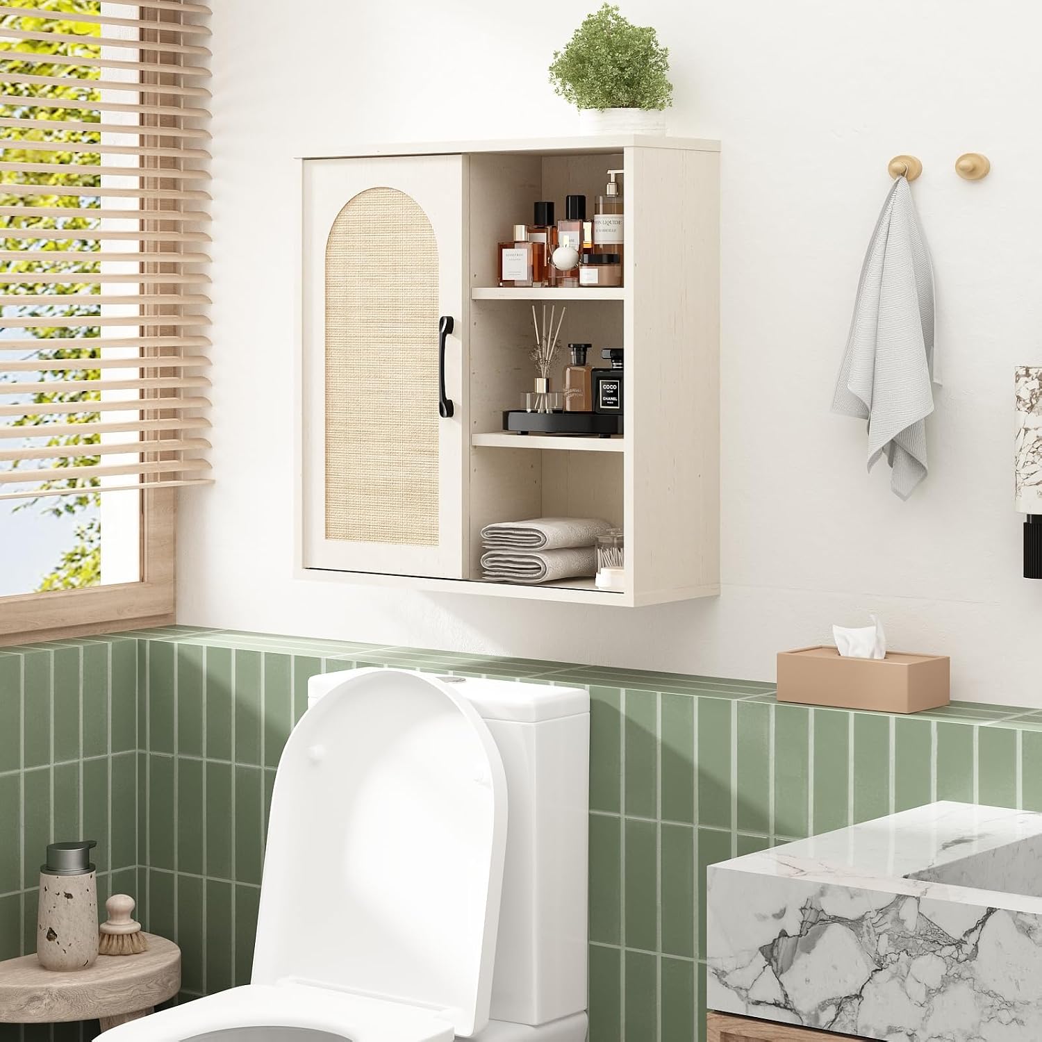 Sliding Door Rattan Wall Cabinet
