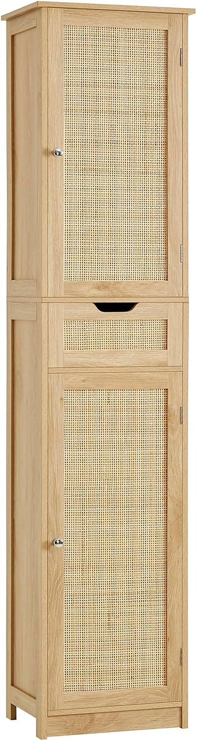 Tall Narrow Rattan Storage Cabinet