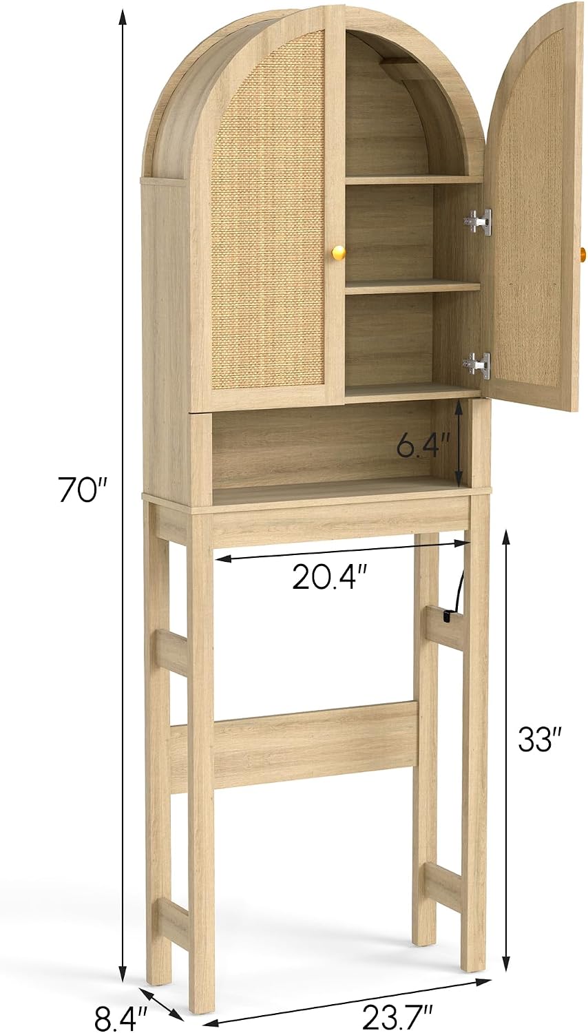 Arched Rattan Toilet Storage Cabinet