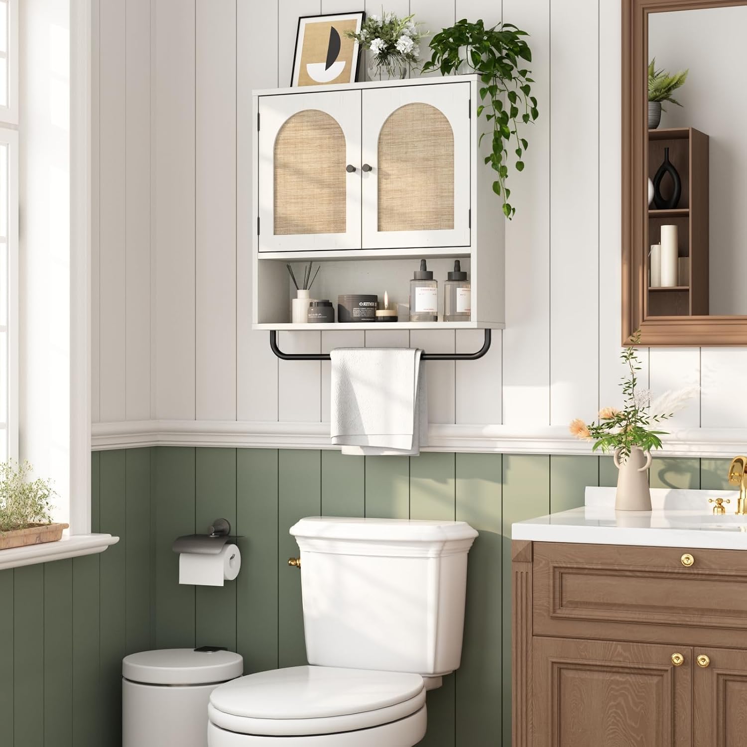 Arched Rattan Wall Storage Cabinet