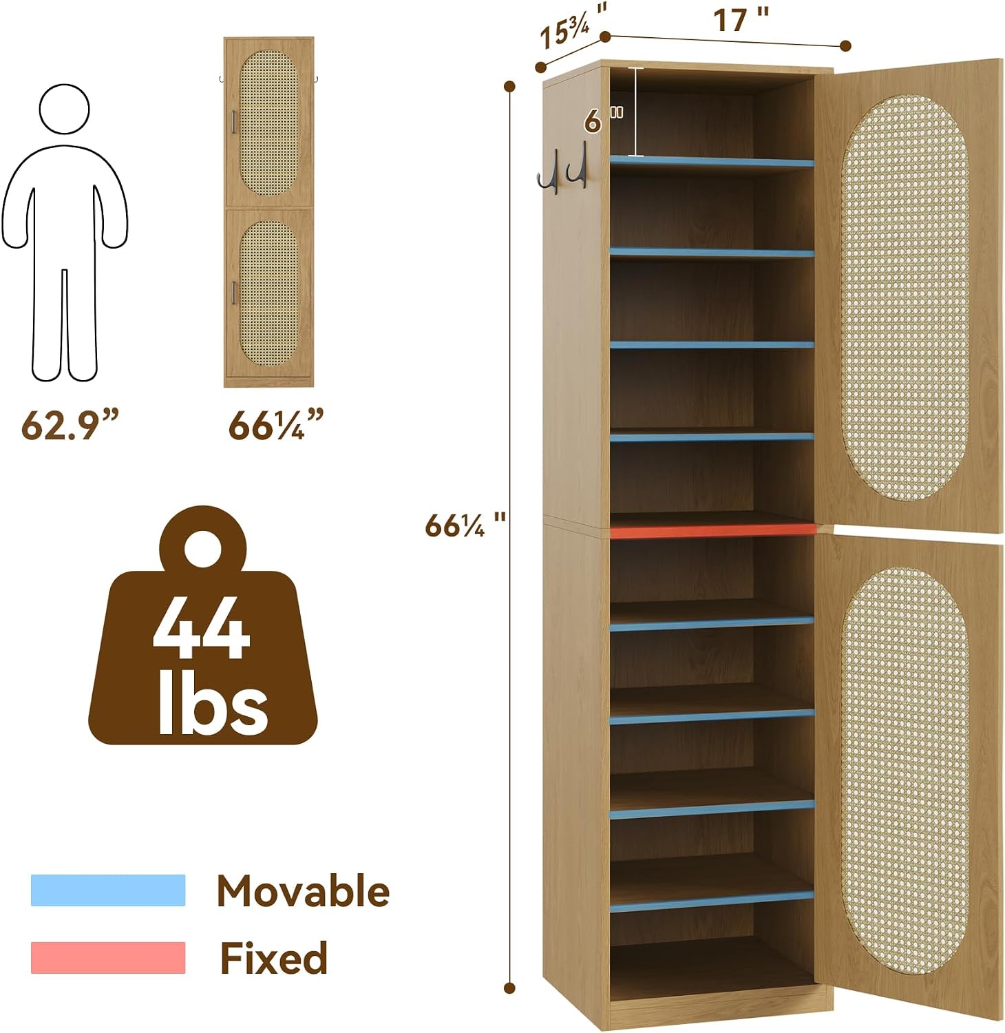 Tall Rattan Door Bathroom Storage Cabinet