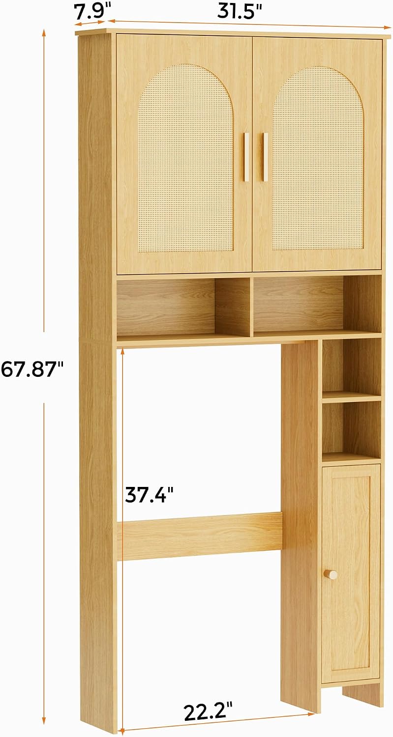 Wooden Rattan Toilet Storage Cabinet