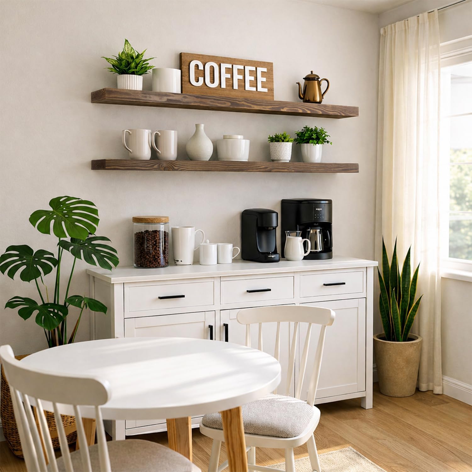 Long Solid Wood Floating Wall Shelves
