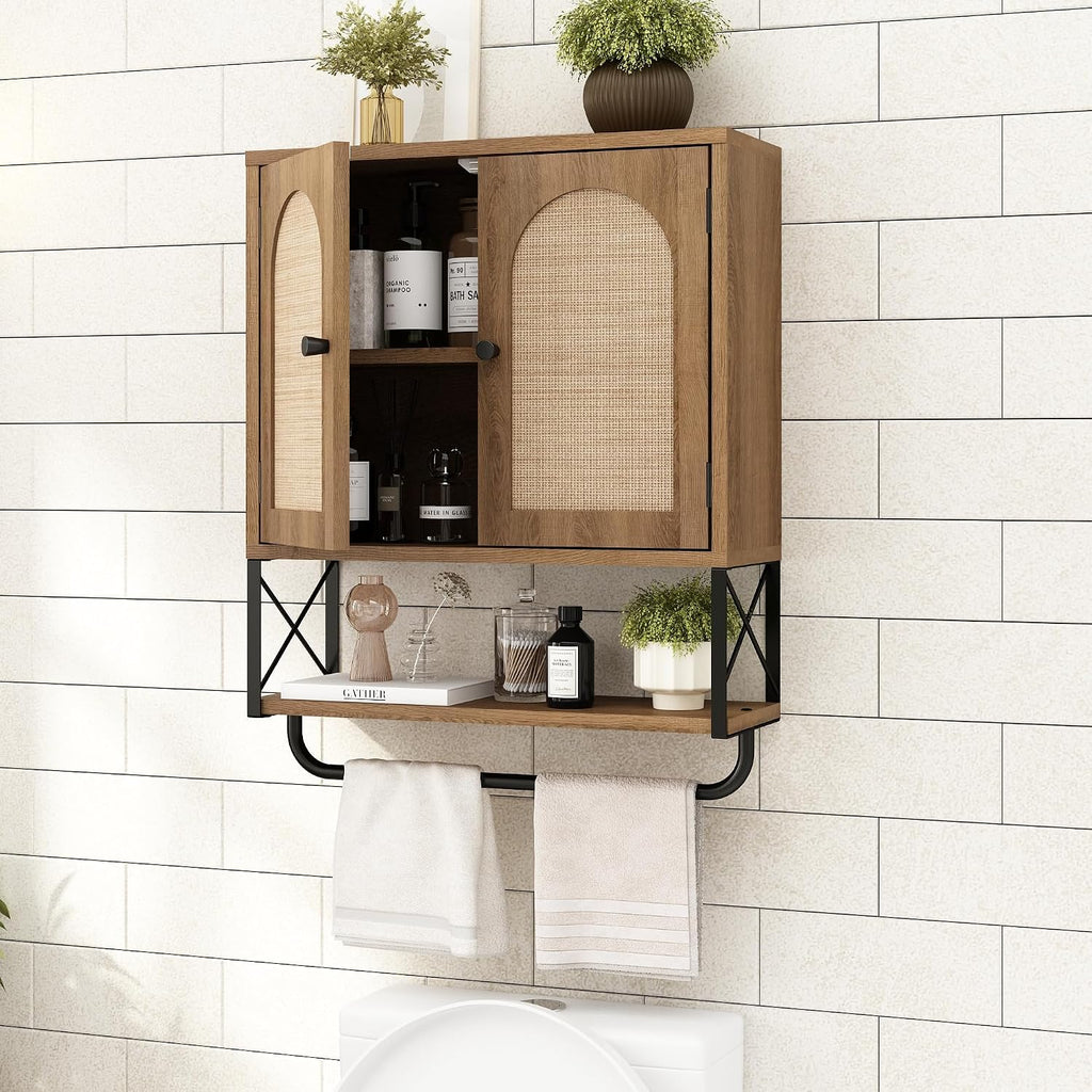 Arched Rattan Wall Storage Cabinet