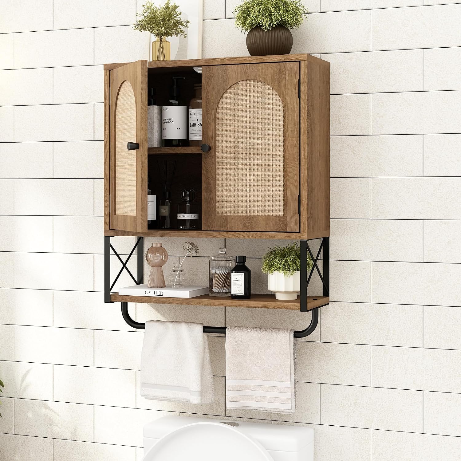 Arched Rattan Wall Storage Cabinet