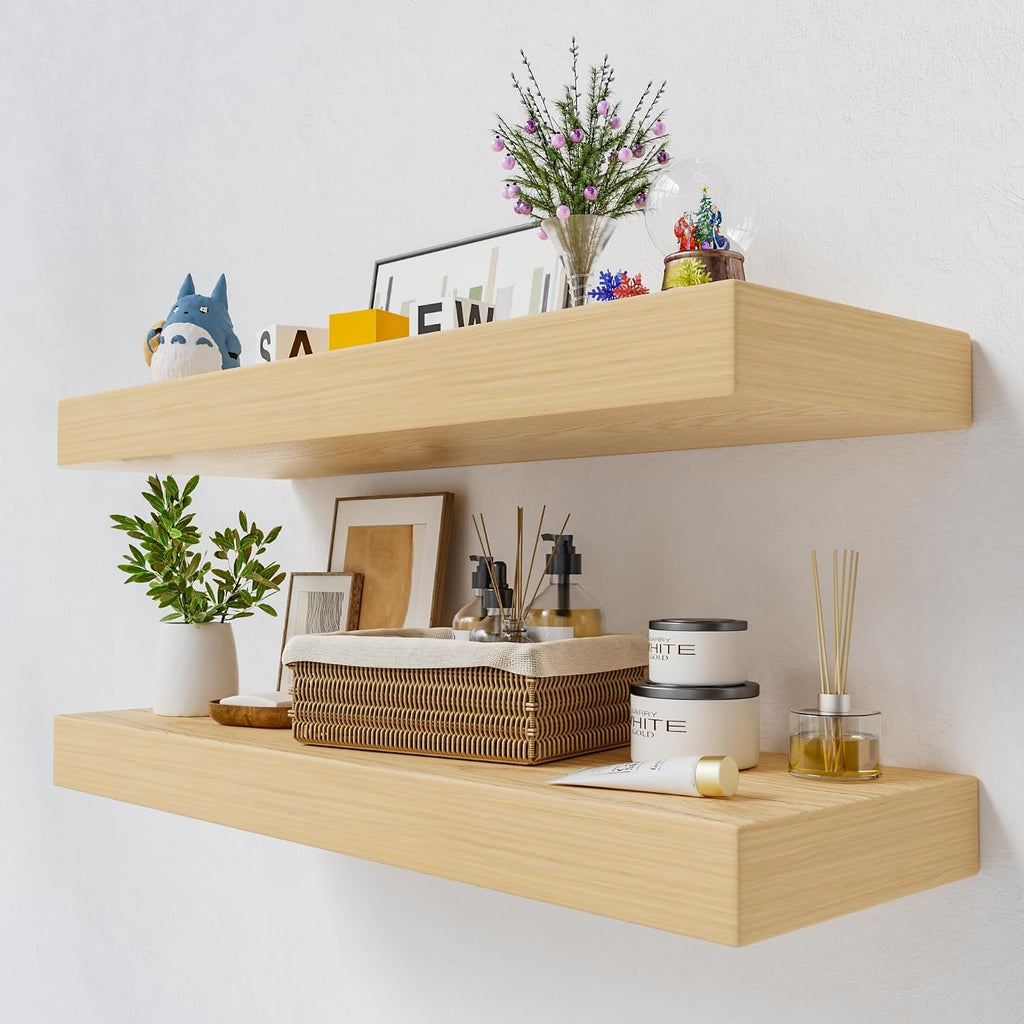 Thick White Oak Wall Floating Shelves