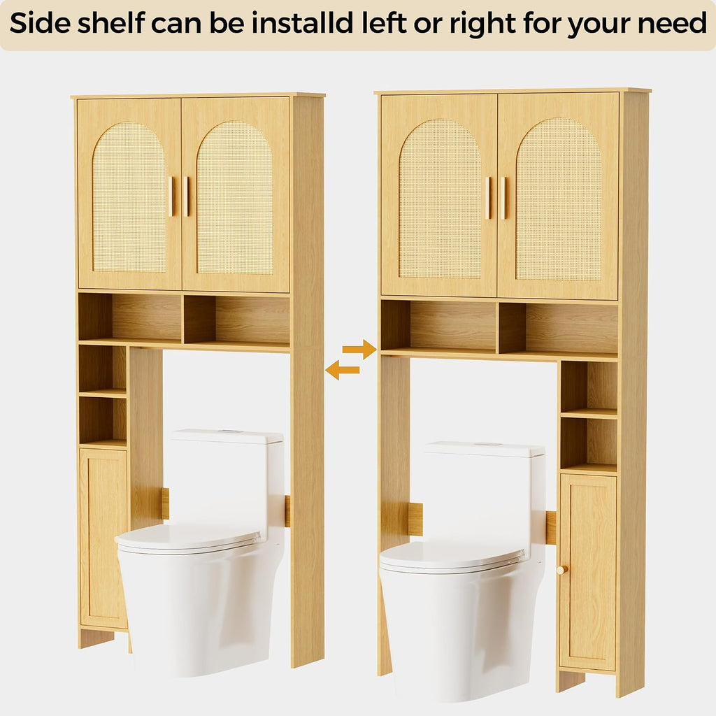 Wooden Rattan Toilet Storage Cabinet