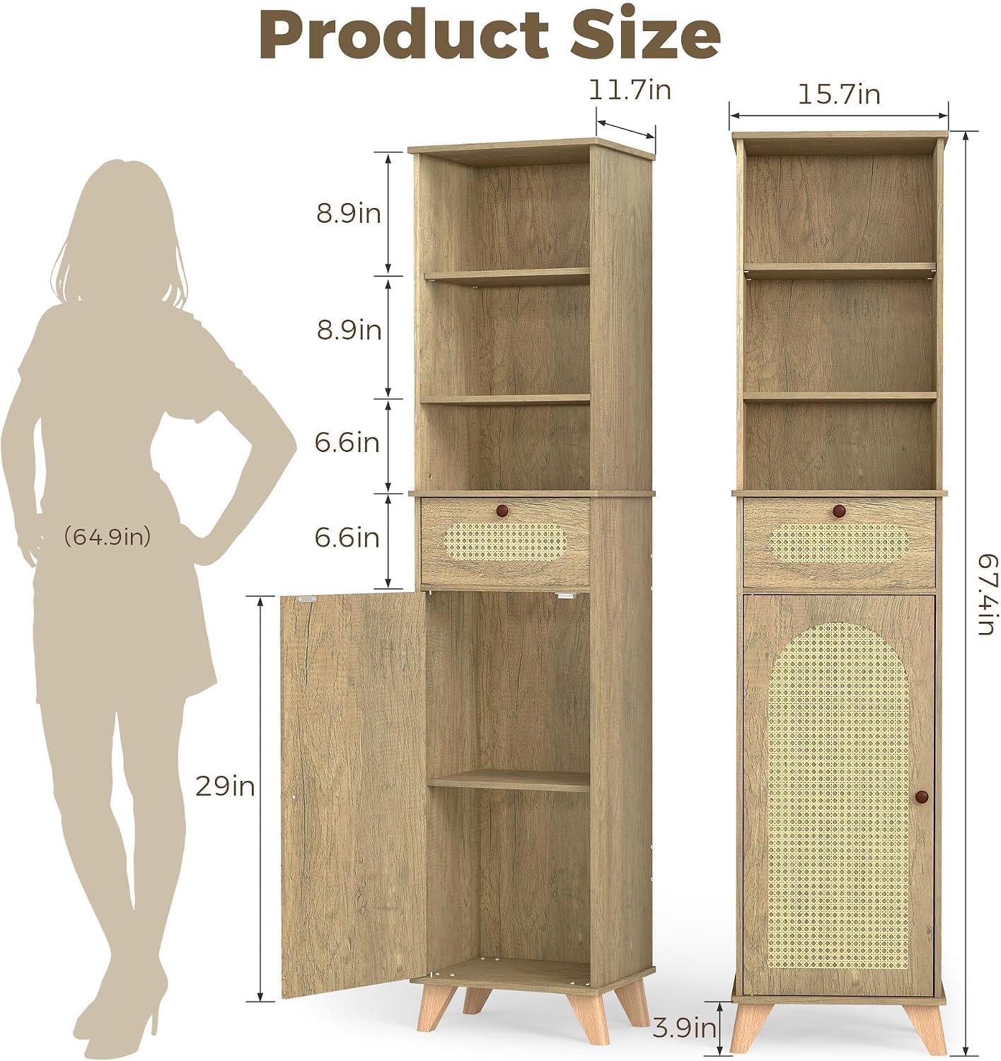 Tall Narrow Rattan Storage Cabinet