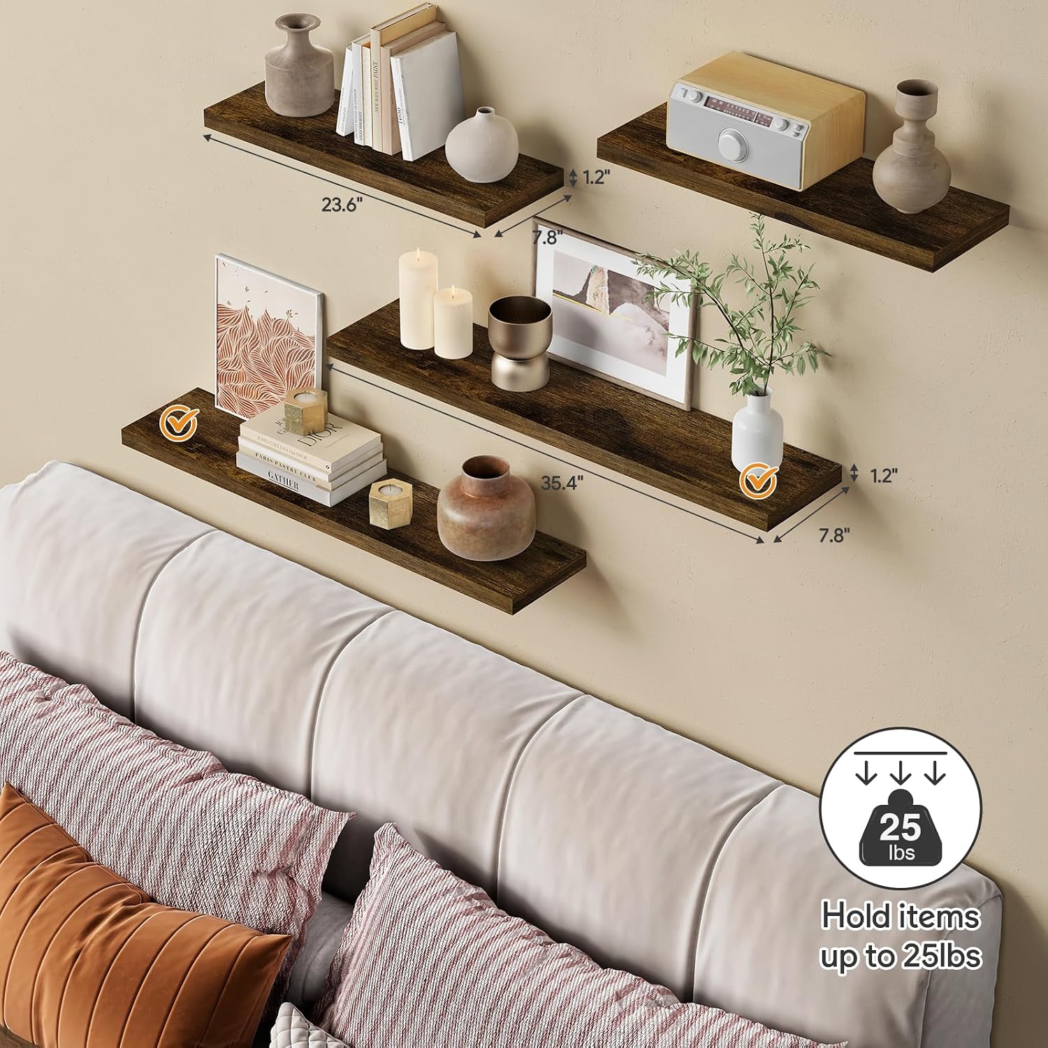 Deep Rustic Wood Wall Floating Shelves