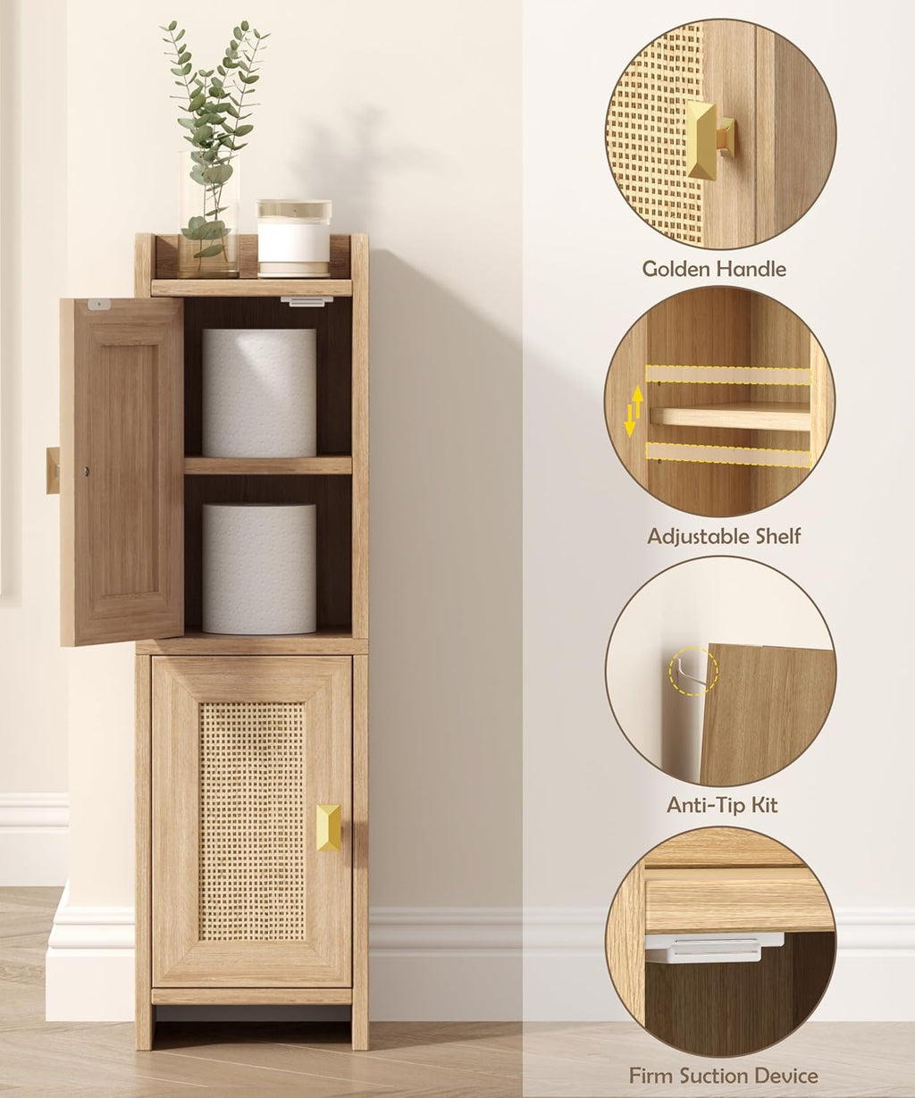 Slim Rattan Corner Storage Cabinet