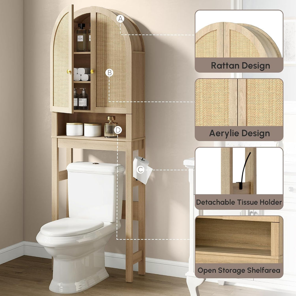 Arched Rattan Toilet Storage Cabinet