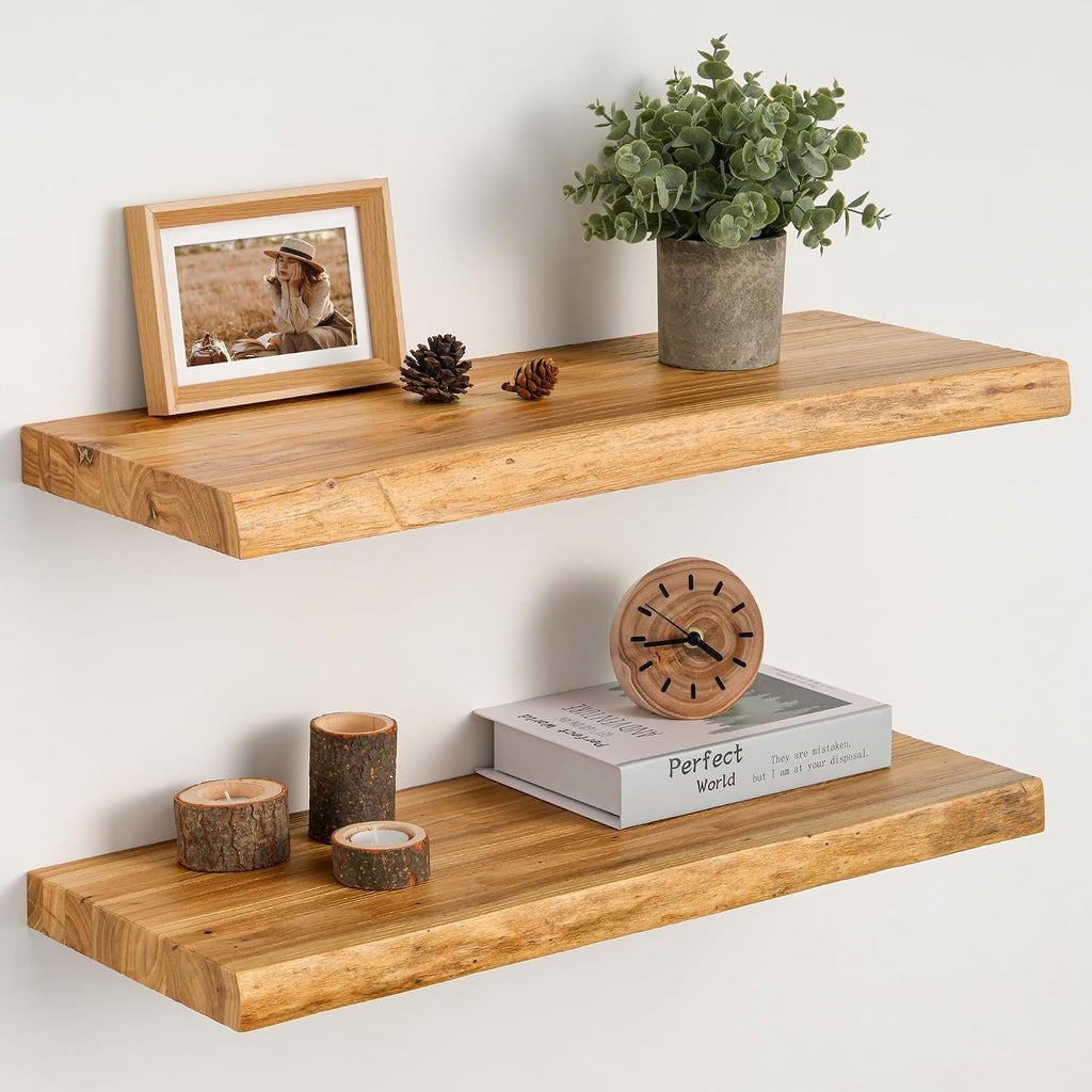 Solid Elm Wood Wall Floating Shelves