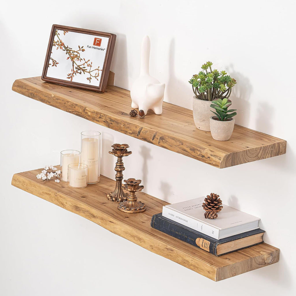 Live Edge Elm Wood Wall Shelves