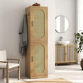 Tall Rattan Door Bathroom Storage Cabinet