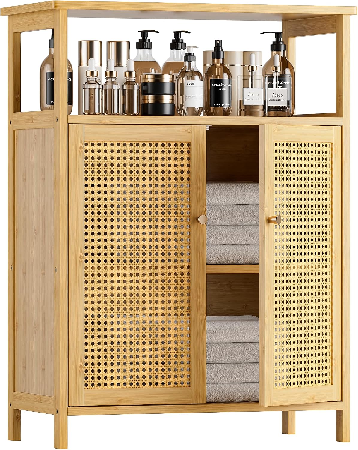 Bamboo Rattan Floor Storage Cabinet