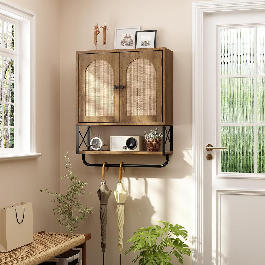 Arched Rattan Wall Storage Cabinet