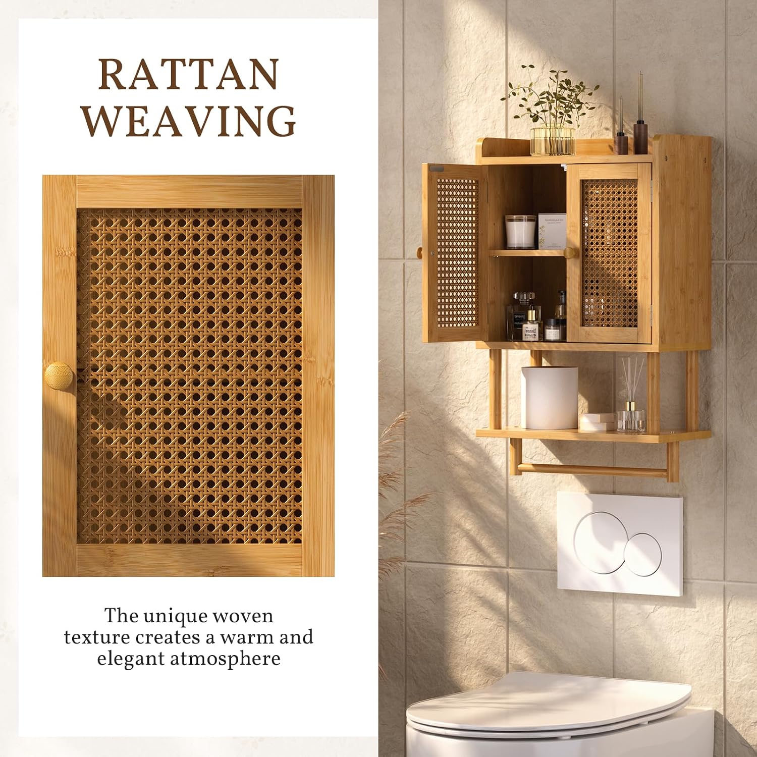 Bamboo Rattan Wall Storage Cabinet