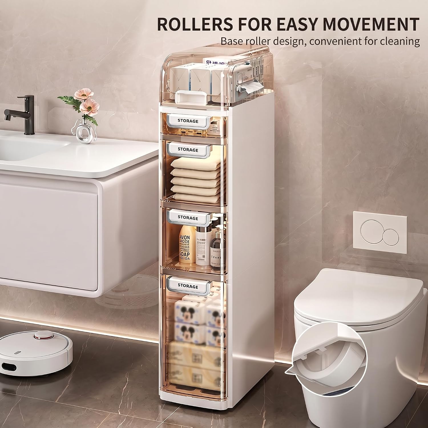 Narrow Wheeled Waterproof Storage Cabinet