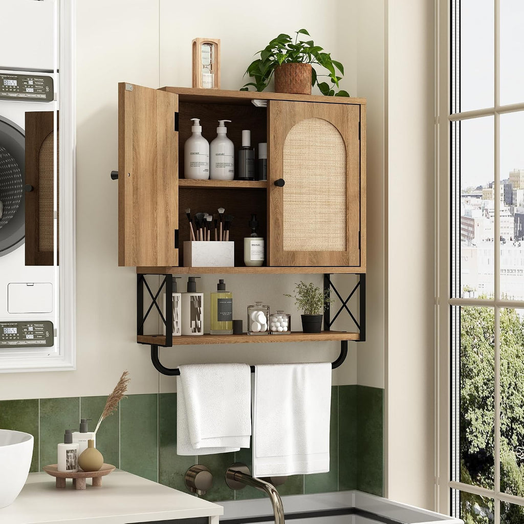 Arched Rattan Wall Storage Cabinet