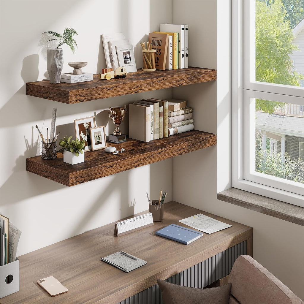 Deep Rustic Wood Hanging Wall Shelves