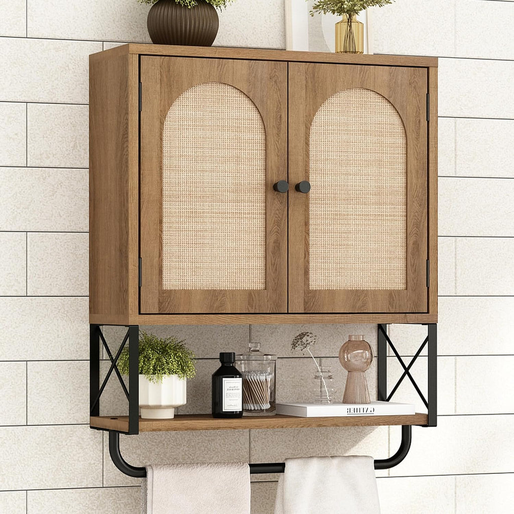 Arched Rattan Wall Storage Cabinet