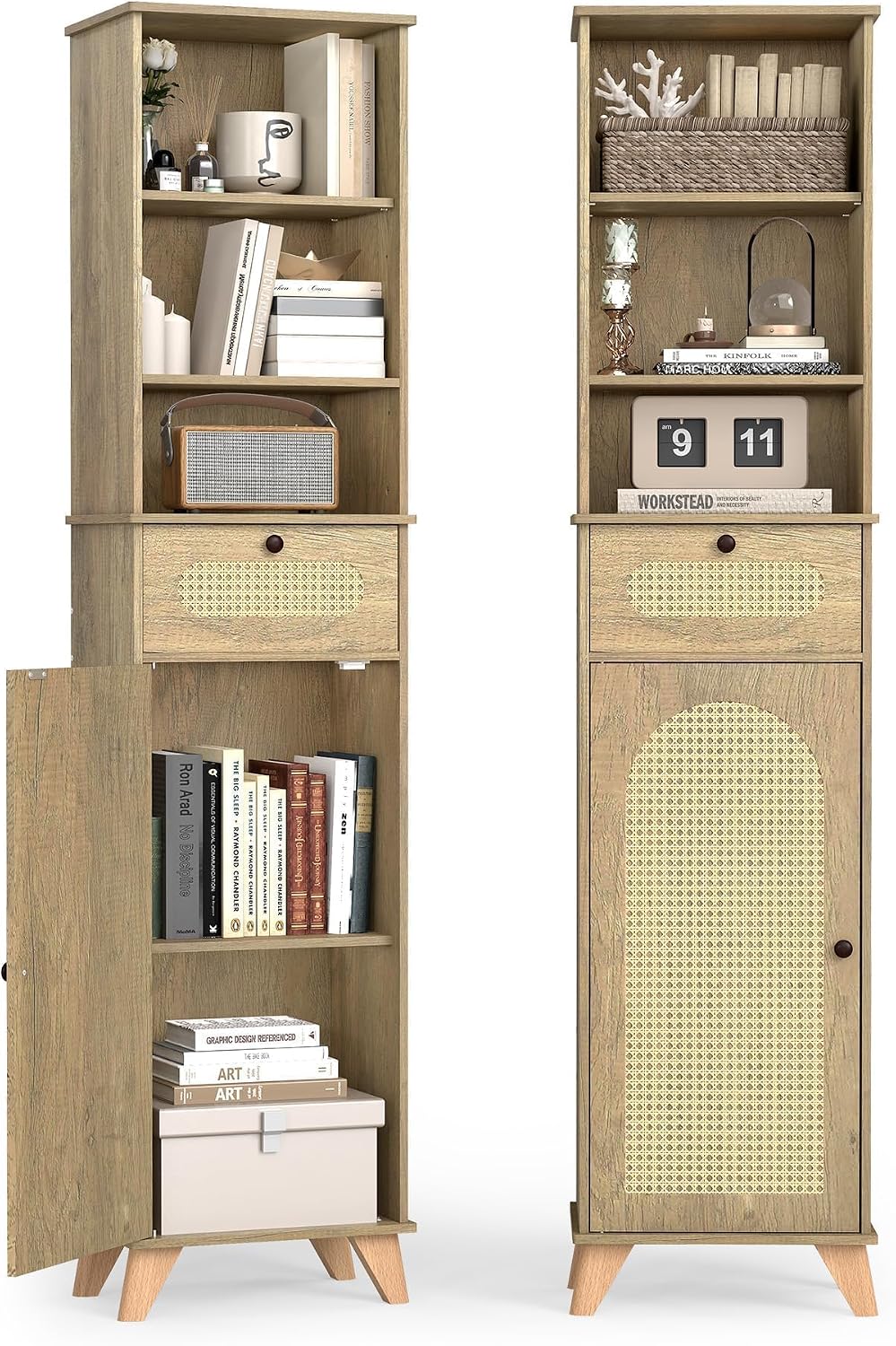 Tall Narrow Rattan Storage Cabinet