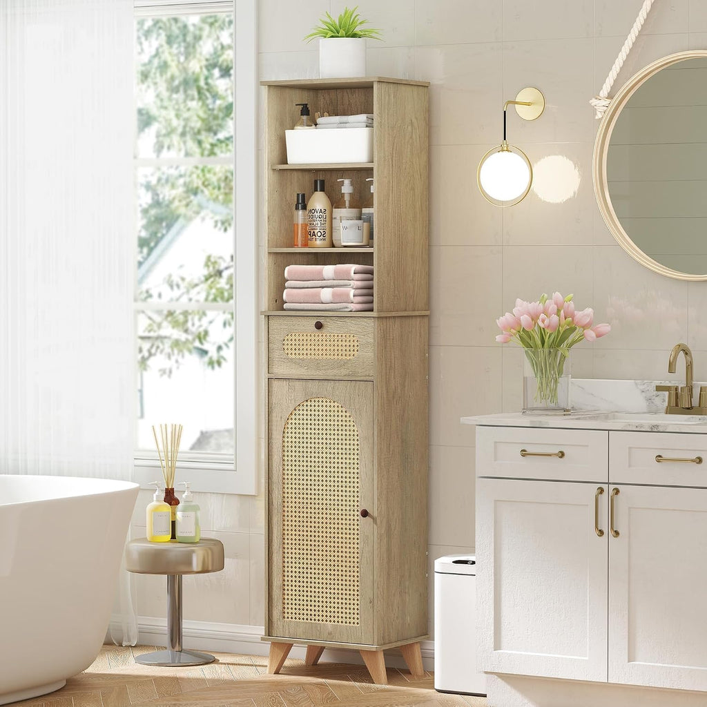 Tall Narrow Rattan Storage Cabinet