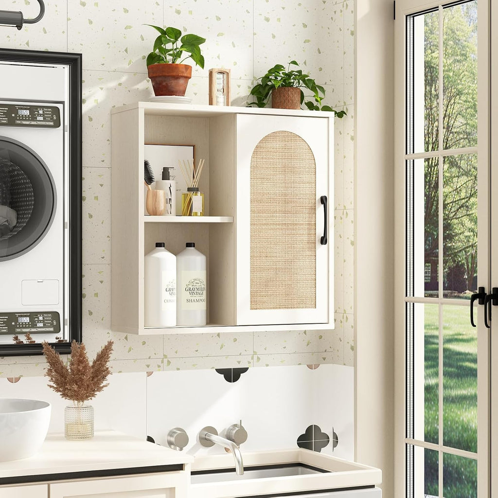 Sliding Door Rattan Wall Cabinet