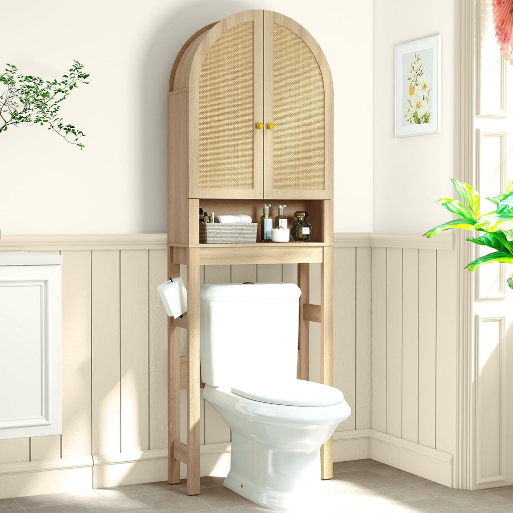 Arched Rattan Toilet Storage Cabinet