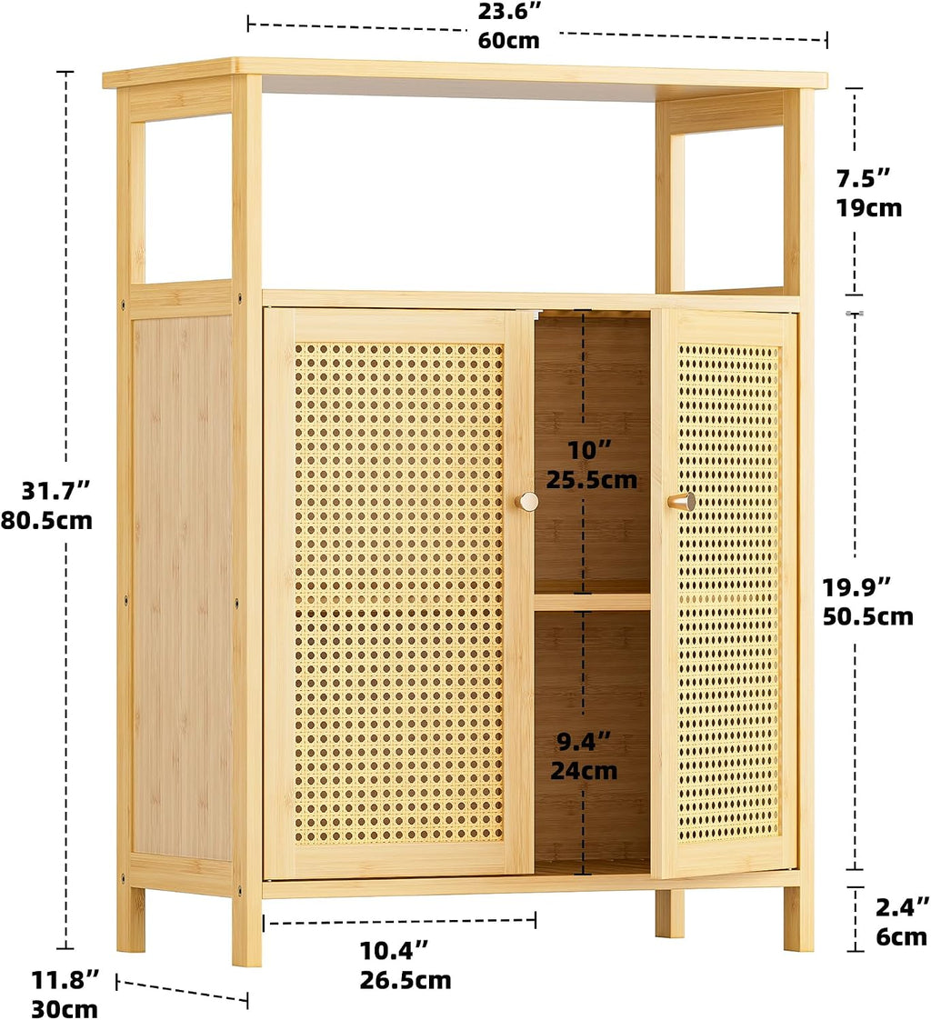 Bamboo Rattan Floor Storage Cabinet