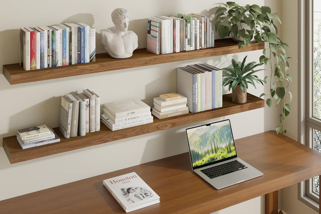 Long Walnut Solid Wood Wall Shelves