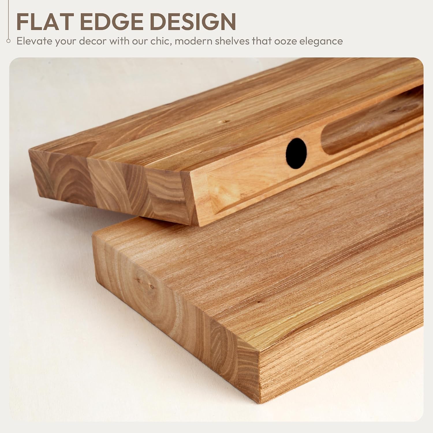 Solid Elm Wood Floating Wall Shelves