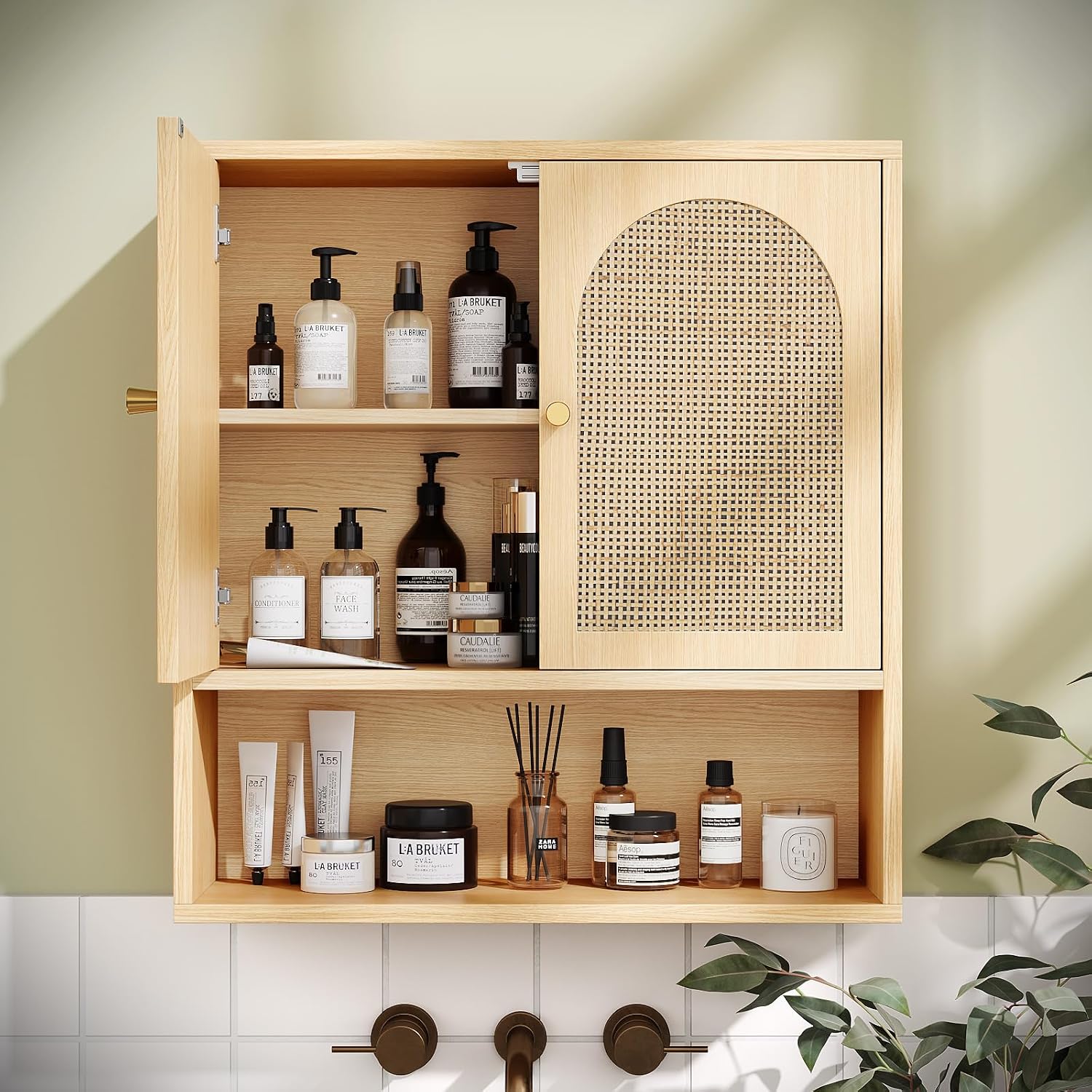 Woven Rattan Hanging Storage Cabinet