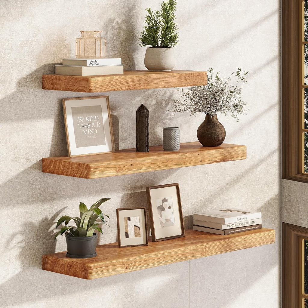Solid Elm Wood Wall Floating Shelves