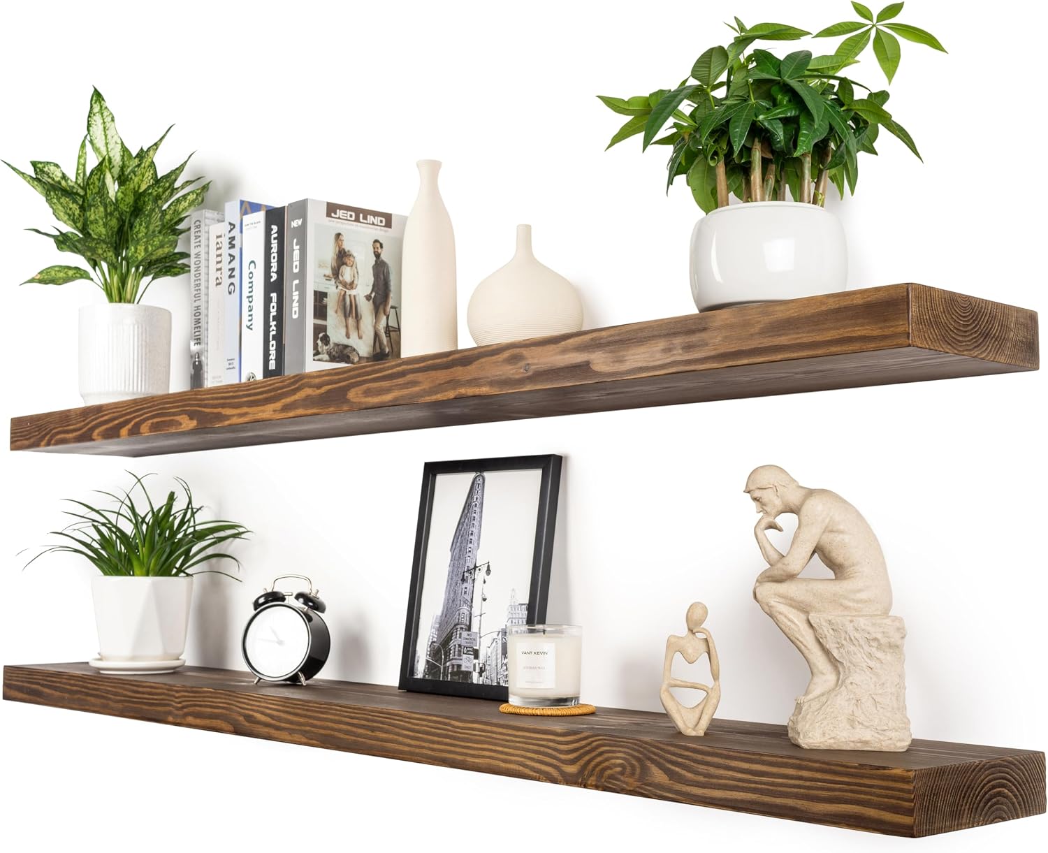 Long Solid Wood Floating Wall Shelves