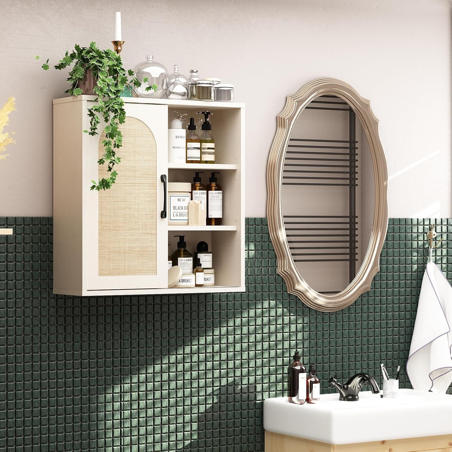 Sliding Door Rattan Wall Cabinet