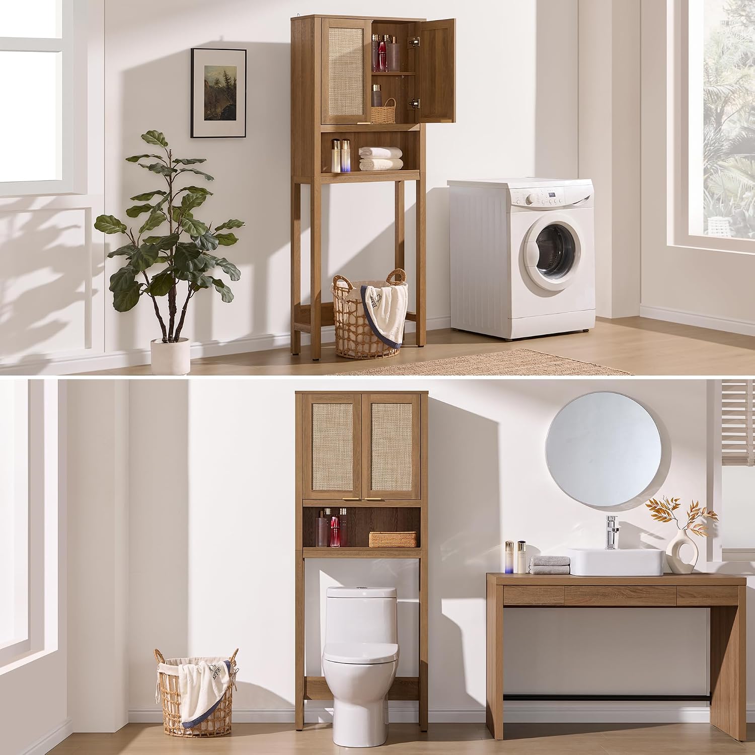 Rattan Over Toilet Storage Cabinet