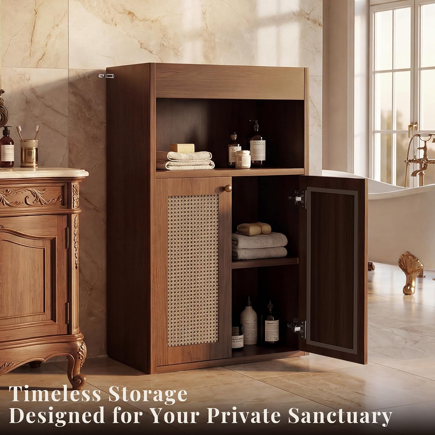 Freestanding Rattan Door Storage Cabinet